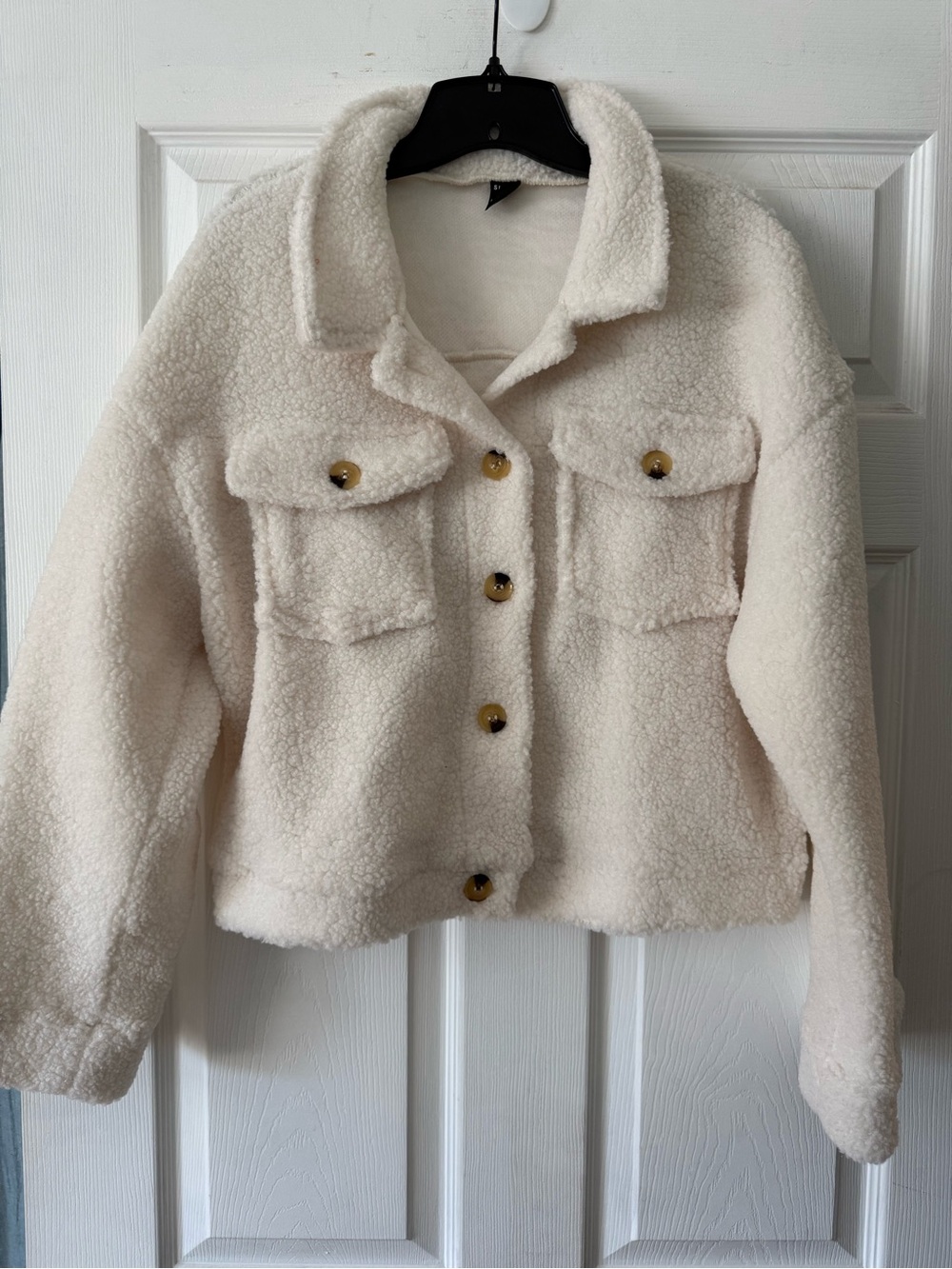 SHEIN Cream Teddy Sherpa Button Jacket